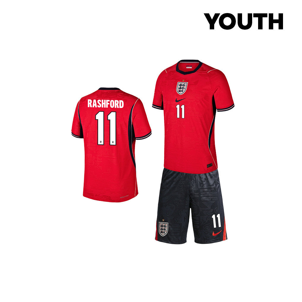 Marcus Rashford 11 England 2026 YOUTH Away Jersey & Shorts Set - Red/Black