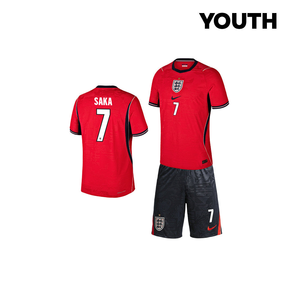 Bukayo Saka 7 England 2026 YOUTH Away Jersey & Shorts Set - Red/Black