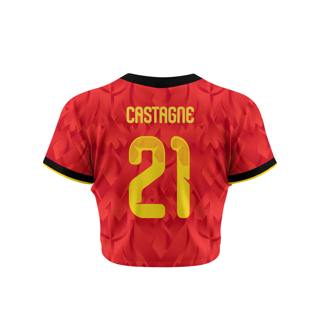Timothy Castagne 21 Belgium 2026 Women's Home All-Over Print Cropped Jersey - Red