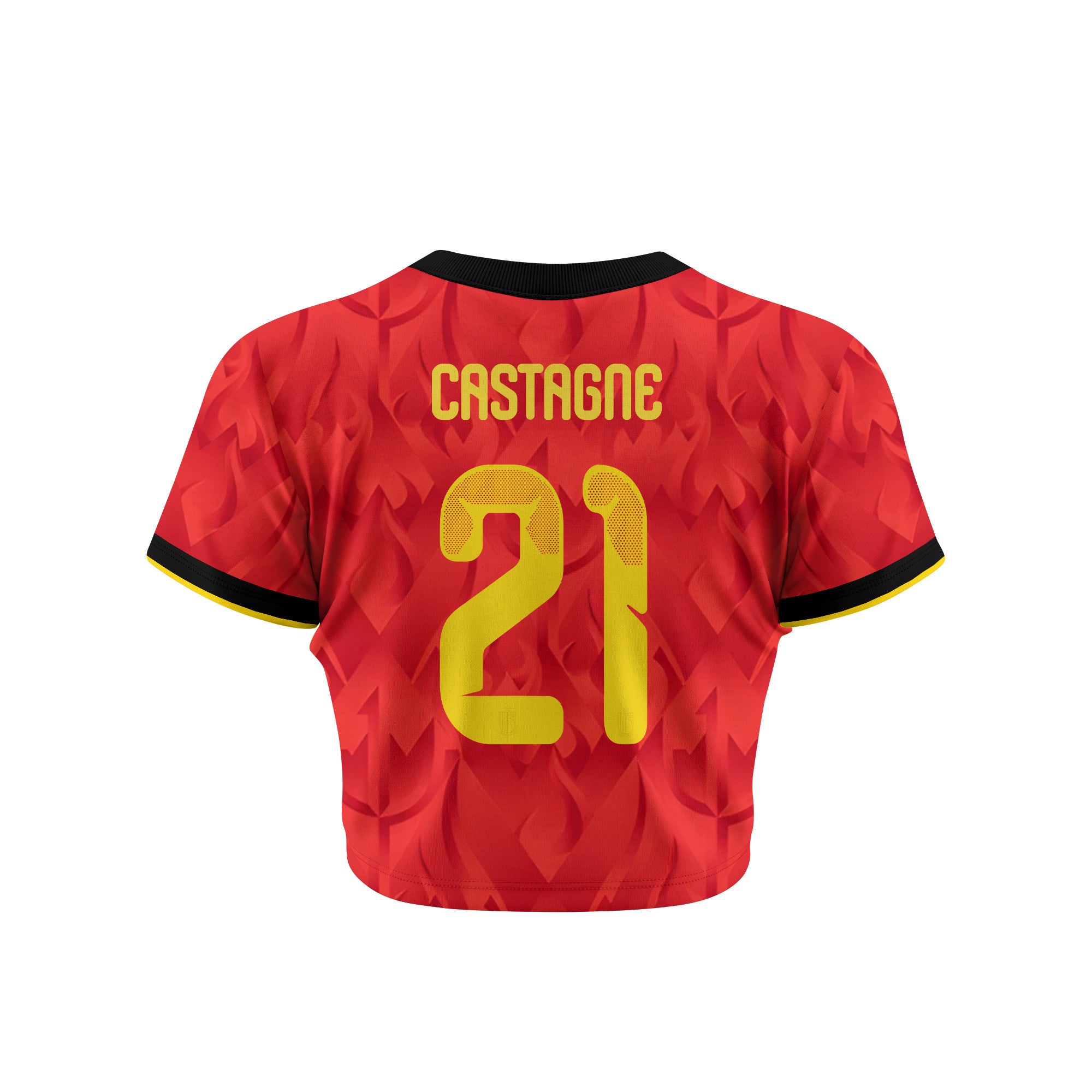 Timothy Castagne 21 Belgium 2026 Women's Home All-Over Print Cropped Jersey - Red