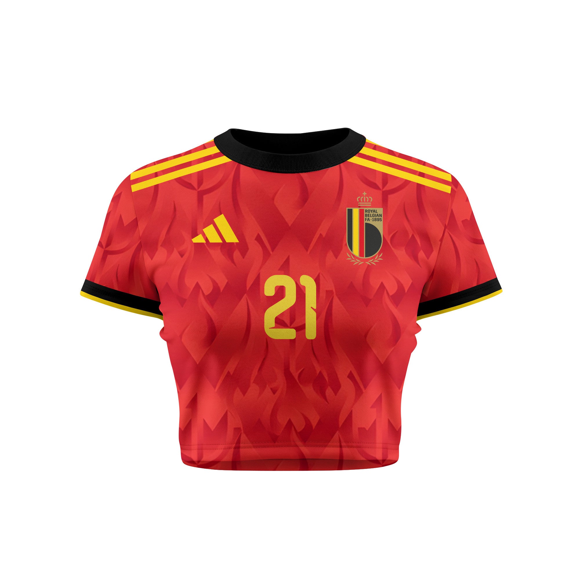 Timothy Castagne 21 Belgium 2026 Women's Home All-Over Print Cropped Jersey - Red