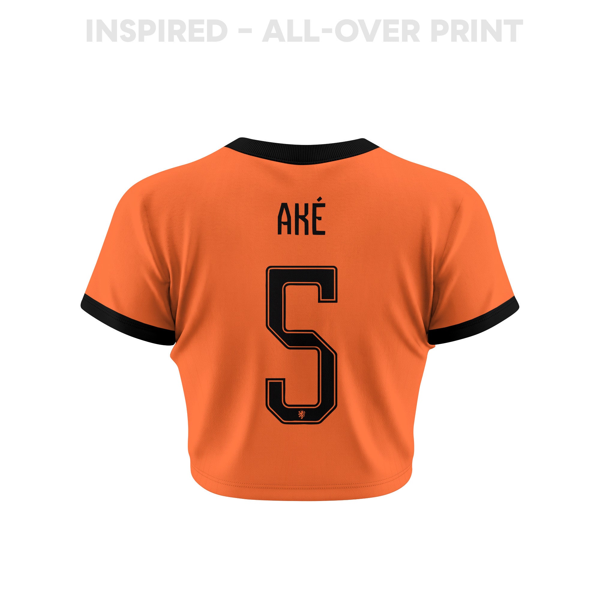 Nathan Aké 5 Netherlands 2026 Women's Home All-Over Print Cropped Jersey - Orange