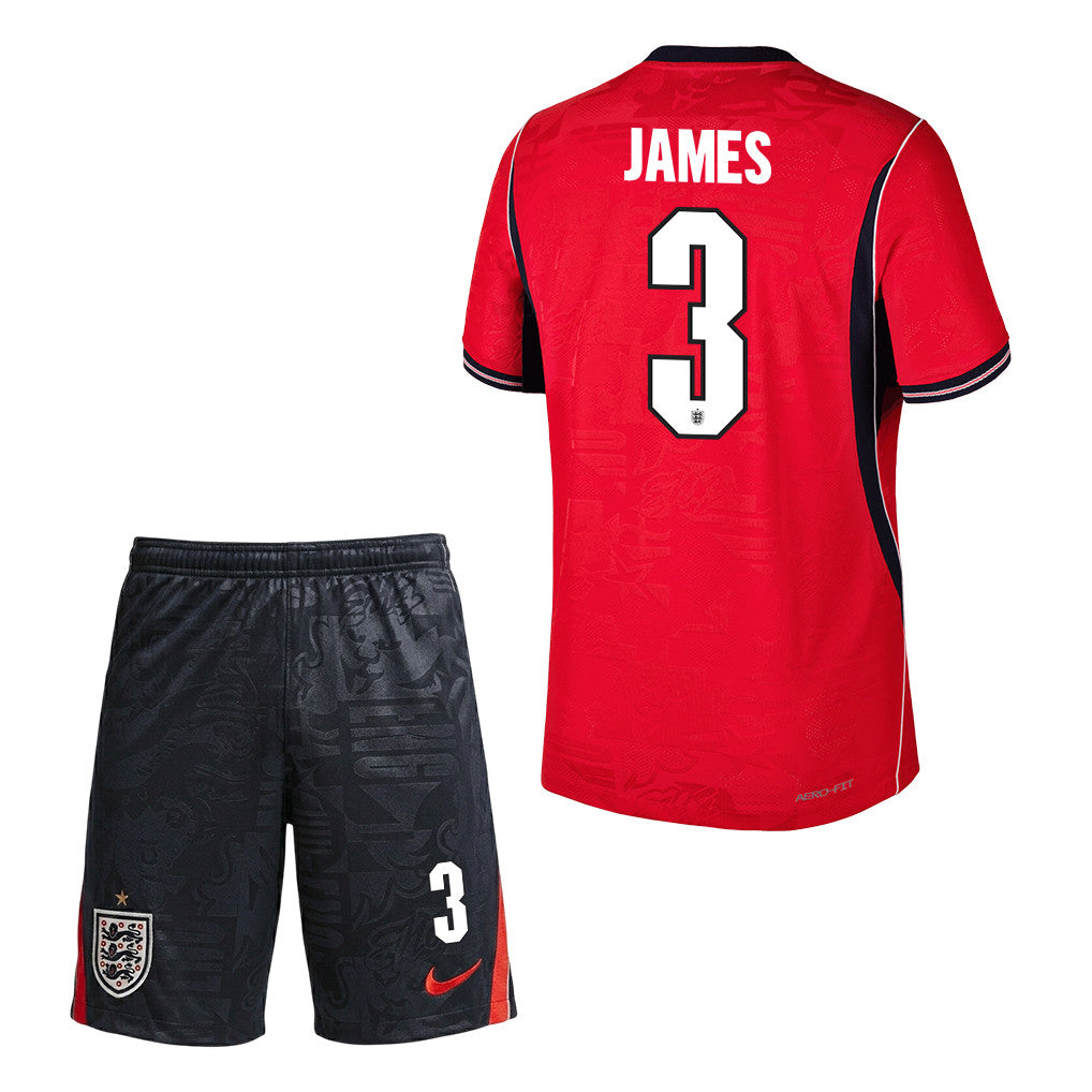 Reece James 3 England 2026 Away Men Jersey & Shorts Set – Red/Black