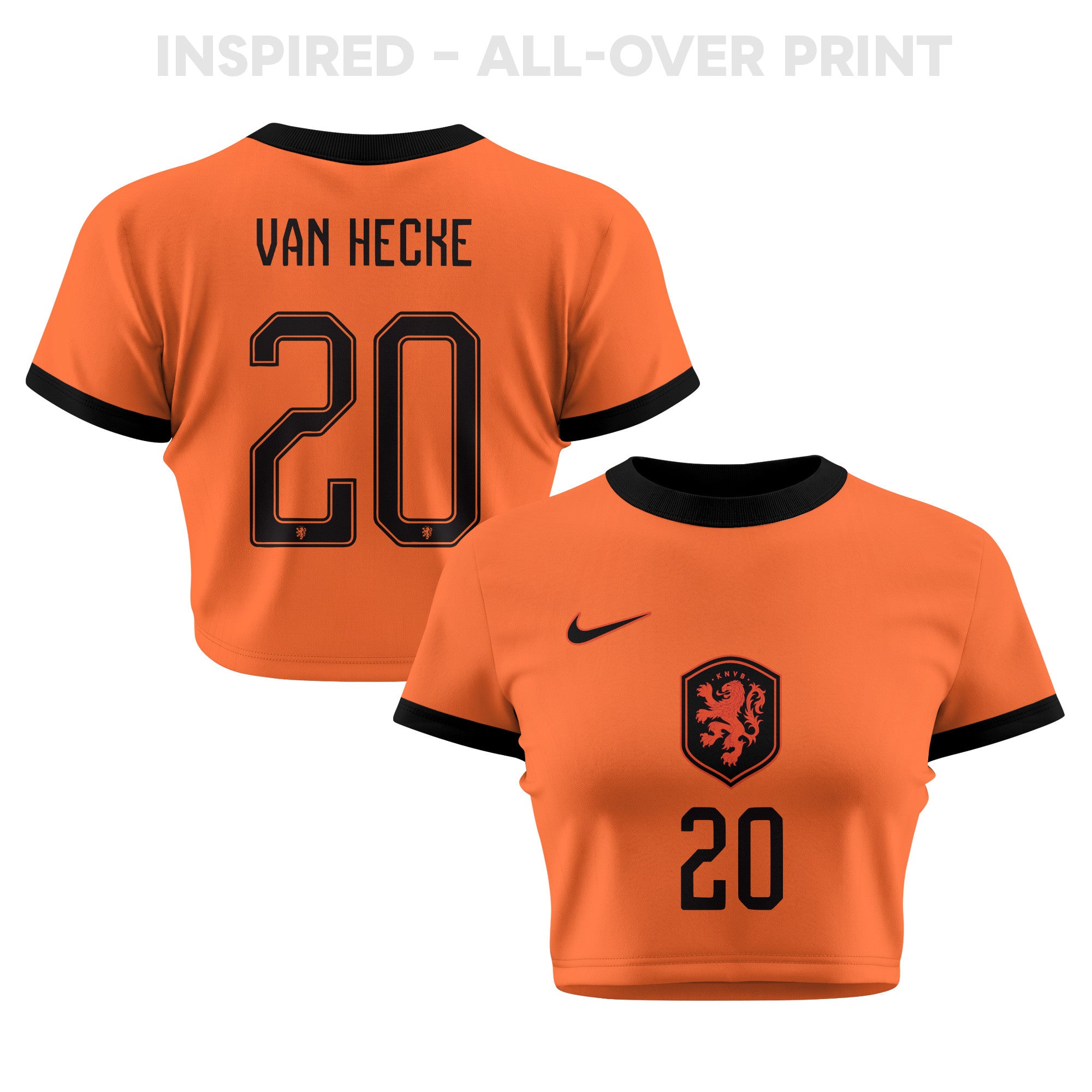Jan Paul van Hecke 20 Netherlands 2026 Women's Home All-Over Print Cropped Jersey - Orange