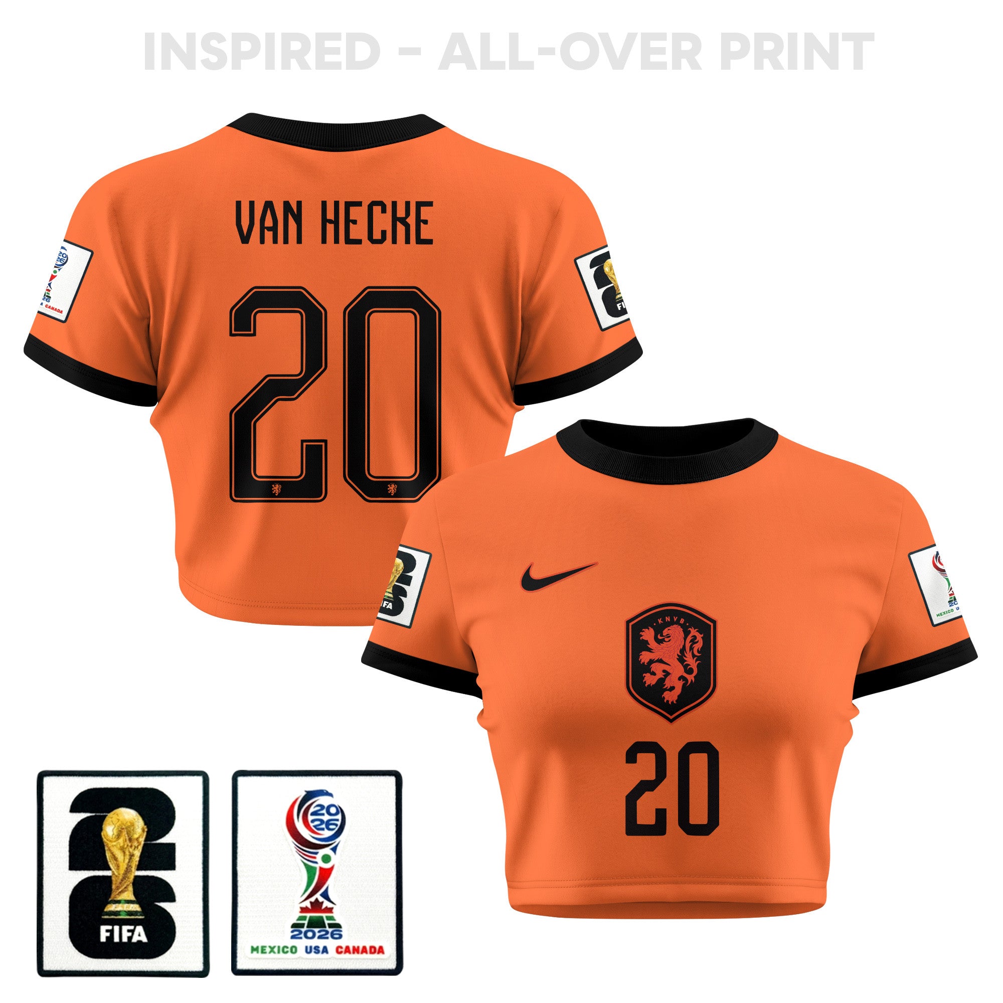 Jan Paul van Hecke 20 Netherlands 2026 Women's Home All-Over Print Cropped Jersey - Orange