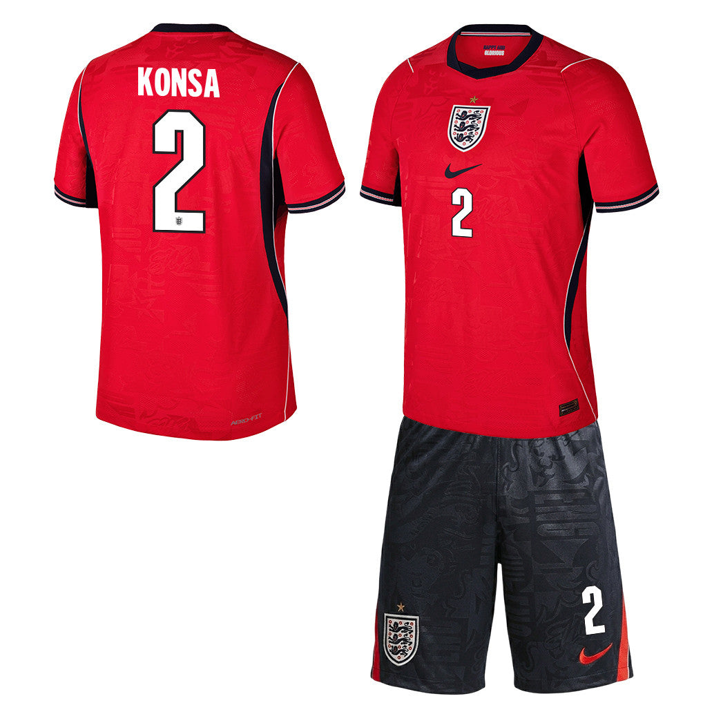 Ezri Konsa 2 England 2026 Away Men Jersey & Shorts Set – Red/Black