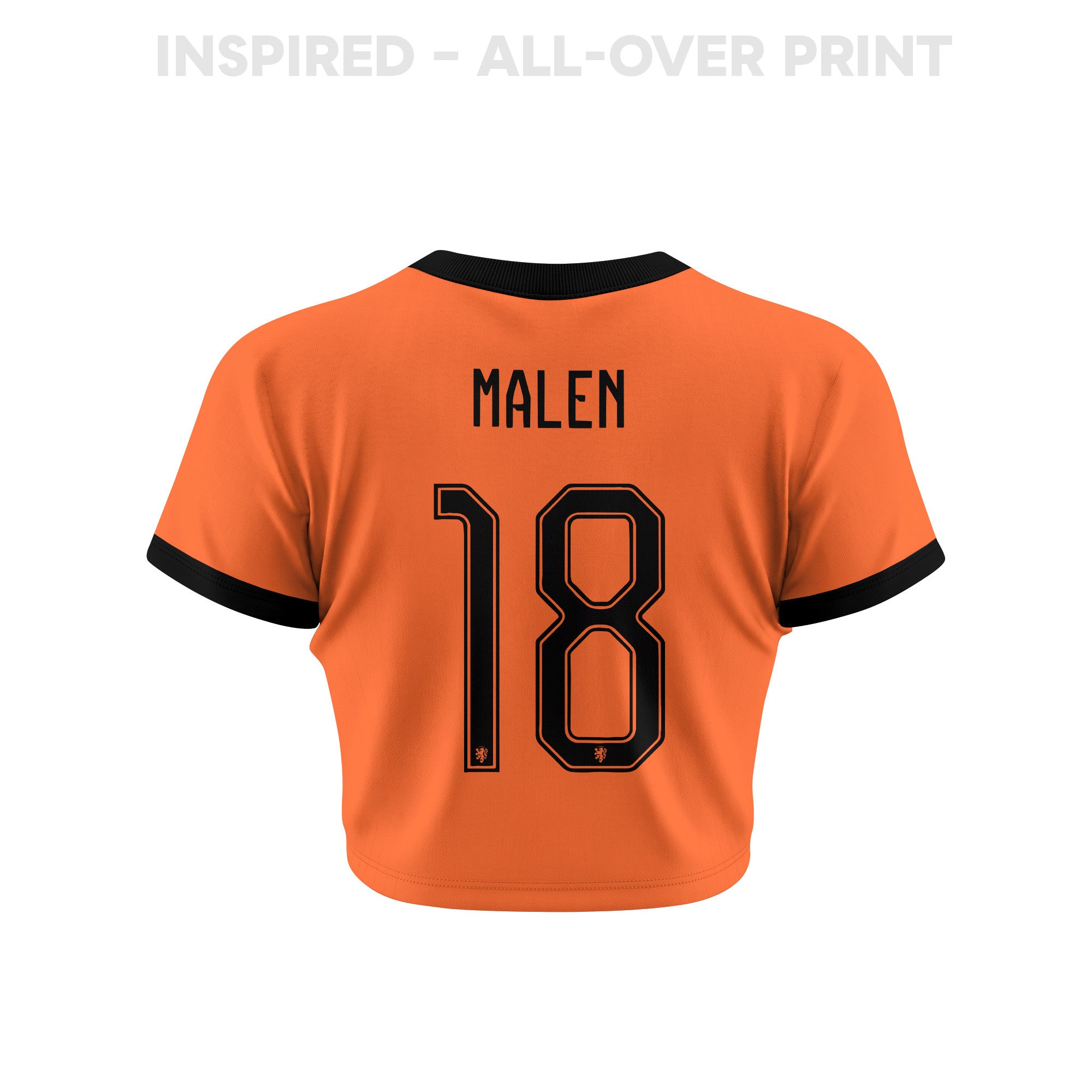Donyell Malen 18 Netherlands 2026 Women's Home All-Over Print Cropped Jersey - Orange