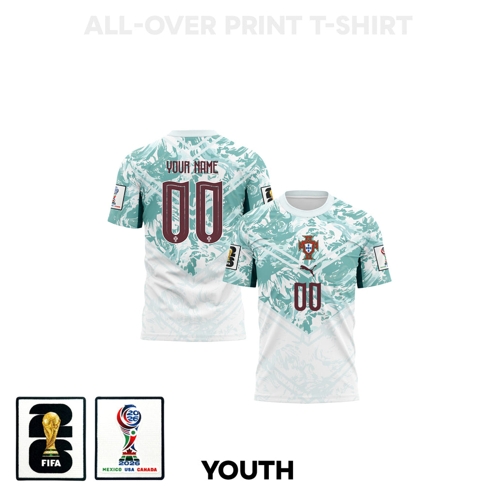 Portugal 2026 Youth Away 3D T-shirt Fully Printed – Personalized – White