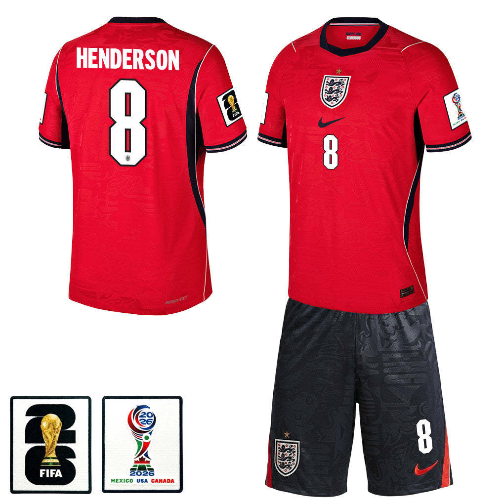 Jordan Henderson 8 England 2026 Away Men Jersey & Shorts Set – Red/Black