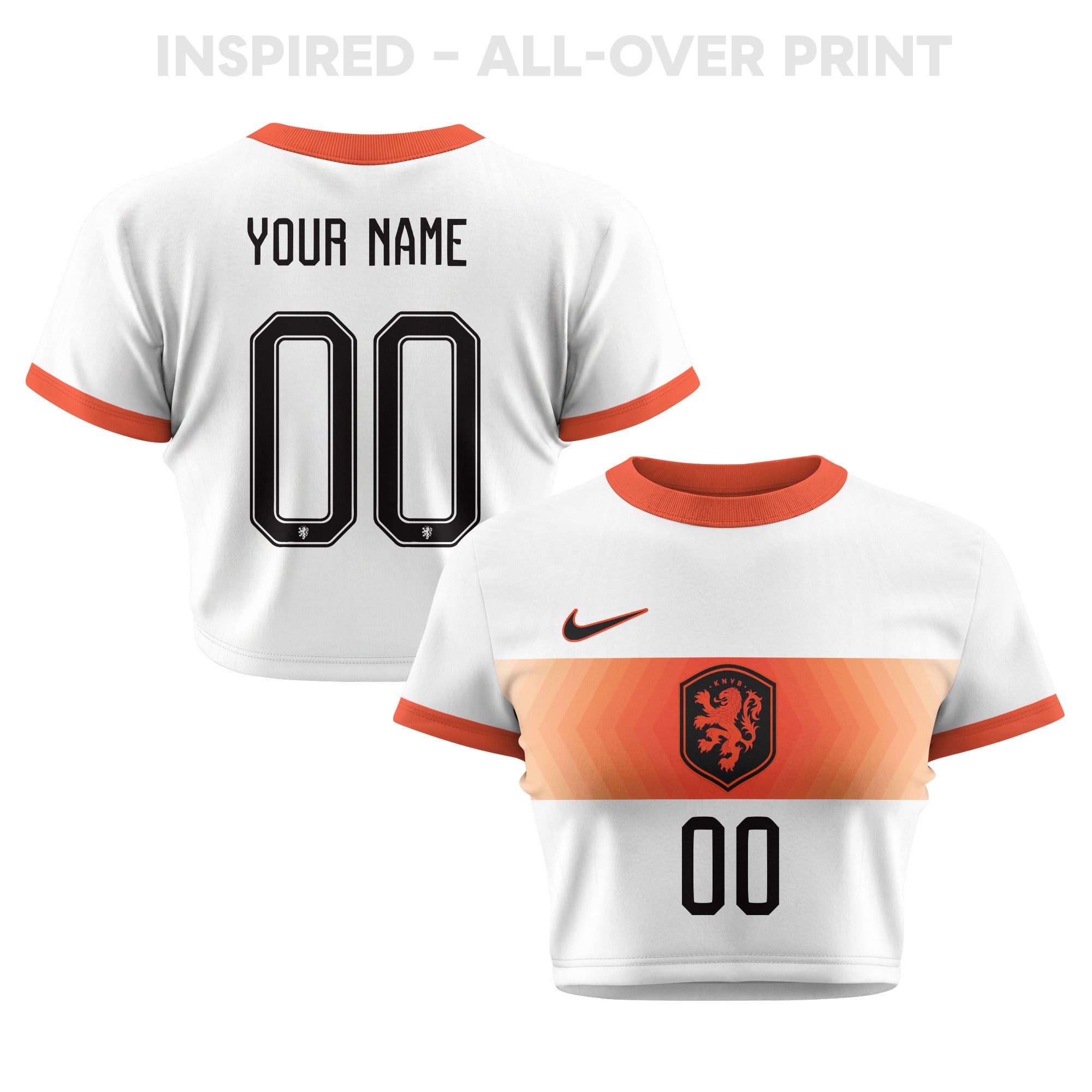 Netherlands 2026 Women's Away All-Over Print Cropped Jersey - Personalized - White