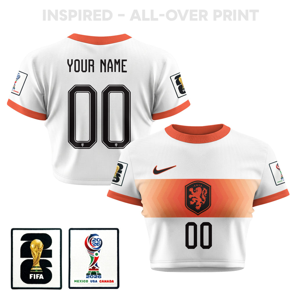 Netherlands 2026 Women's Away All-Over Print Cropped Jersey - Personalized - White
