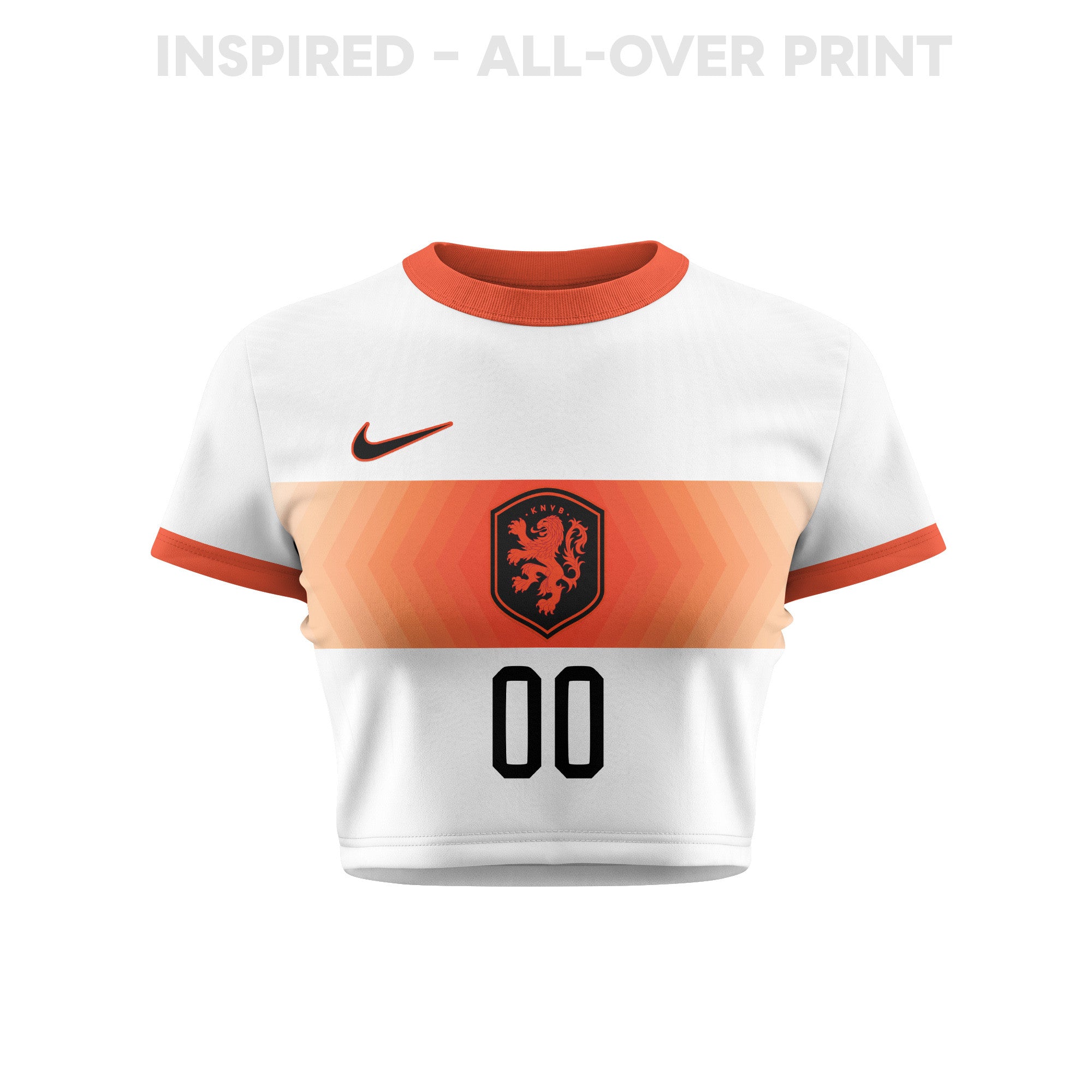 Netherlands 2026 Women's Away All-Over Print Cropped Jersey - Personalized - White