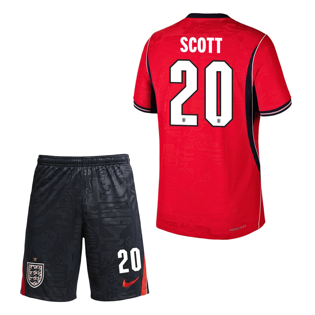 Alex Scott 20 England 2026 Away Men Jersey & Shorts Set – Red/Black