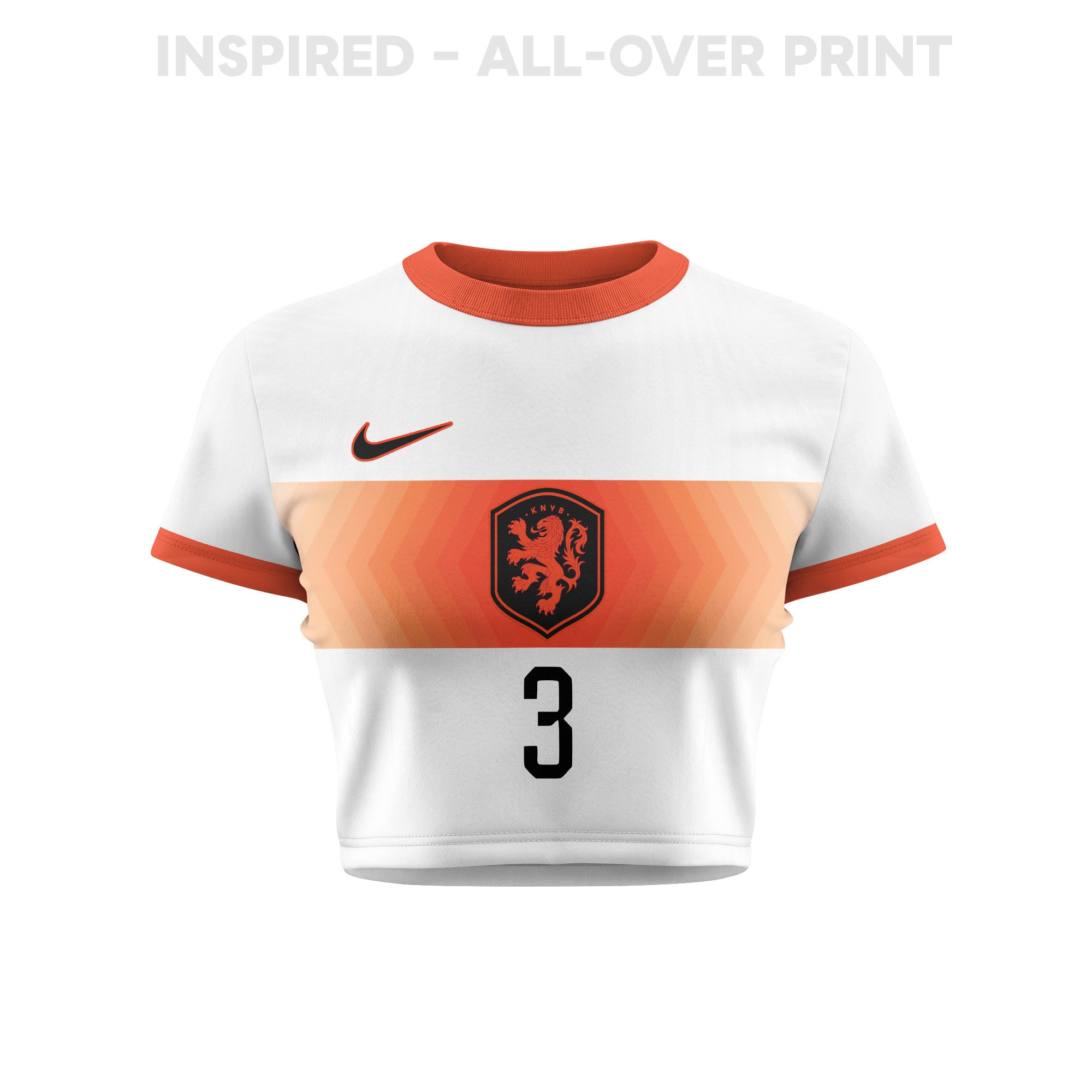 Jurriën Timber 3 Netherlands 2026 Women's Away All-Over Print Cropped Jersey - White
