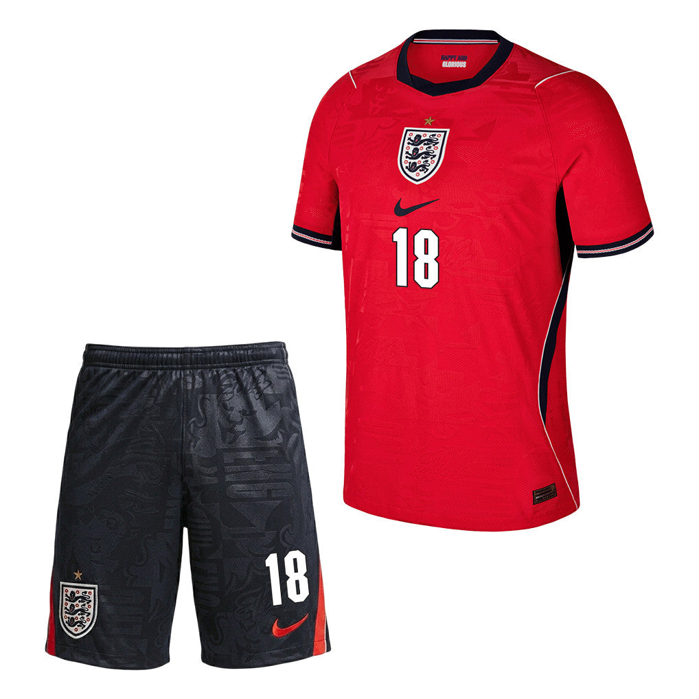 Nico O'Reilly 18 England 2026 Away Men Jersey & Shorts Set – Red/Black