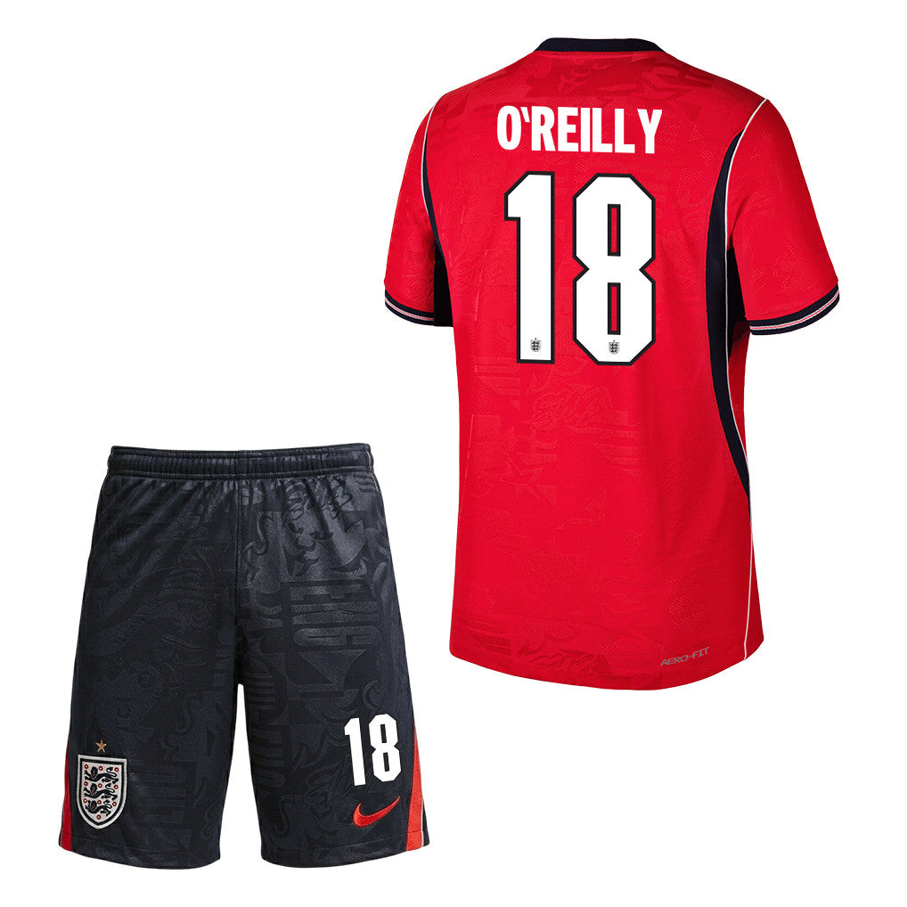 Nico O'Reilly 18 England 2026 Away Men Jersey & Shorts Set – Red/Black
