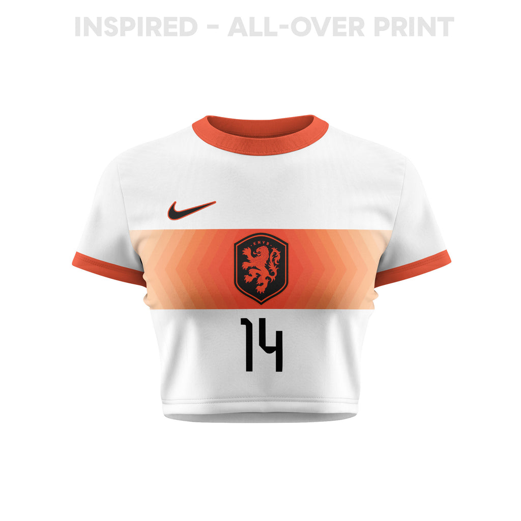 Tijjani Reijnders 14 Netherlands 2026 Women's Away All-Over Print Cropped Jersey - White