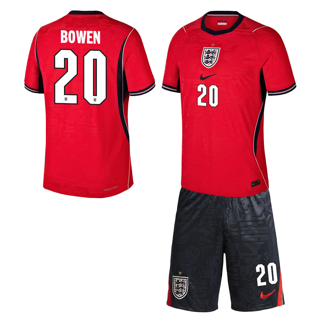 Jarrod Bowen 20 England 2026 Away Men Jersey & Shorts Set – Red/Black