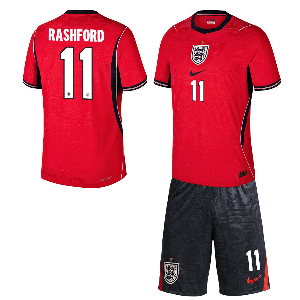 Marcus Rashford 11 England 2026 Away Men Jersey & Shorts Set – Red/Black