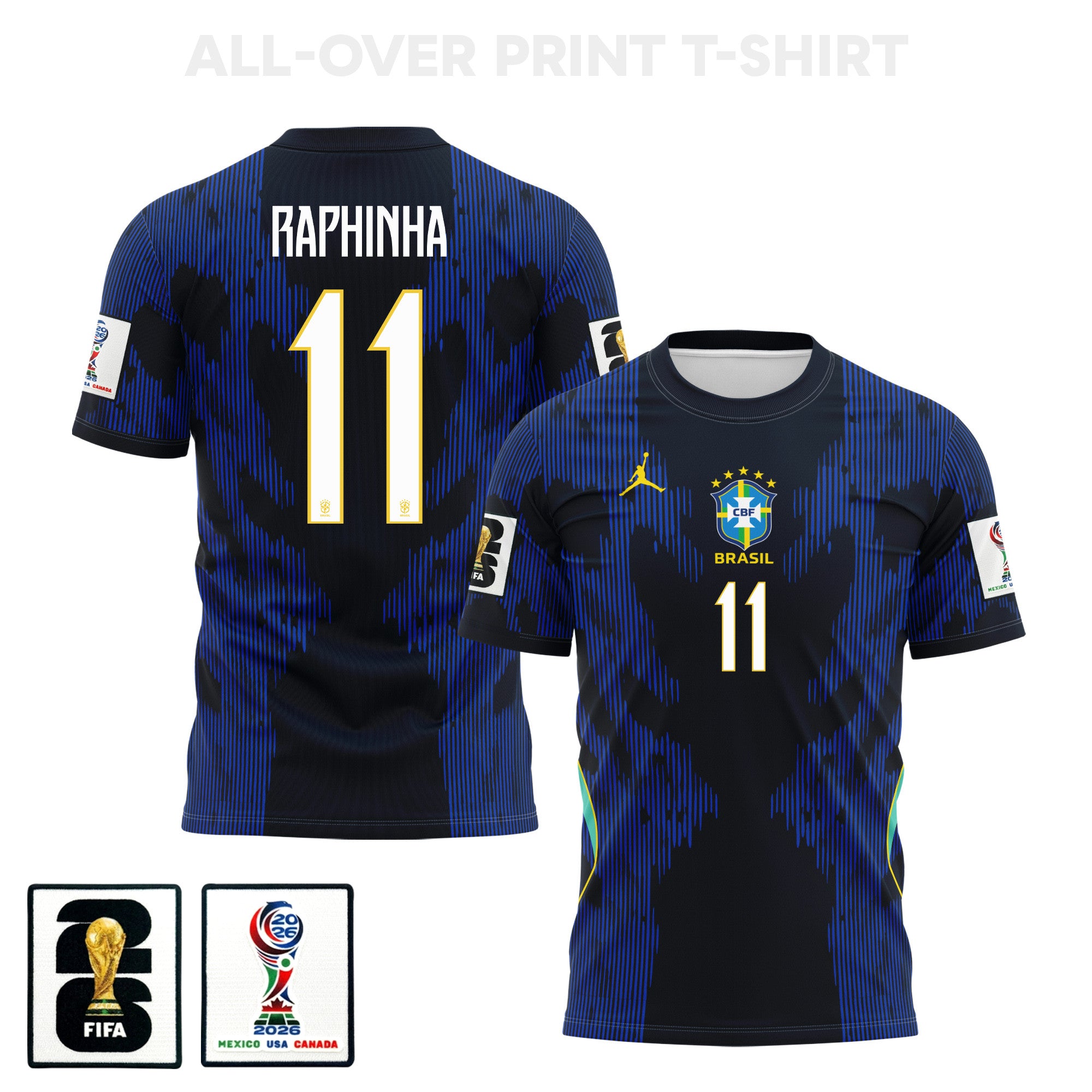 Raphinha 11 Brazil 2026 Away 3D T-Shirt Fully Printed – Unisex, Blue