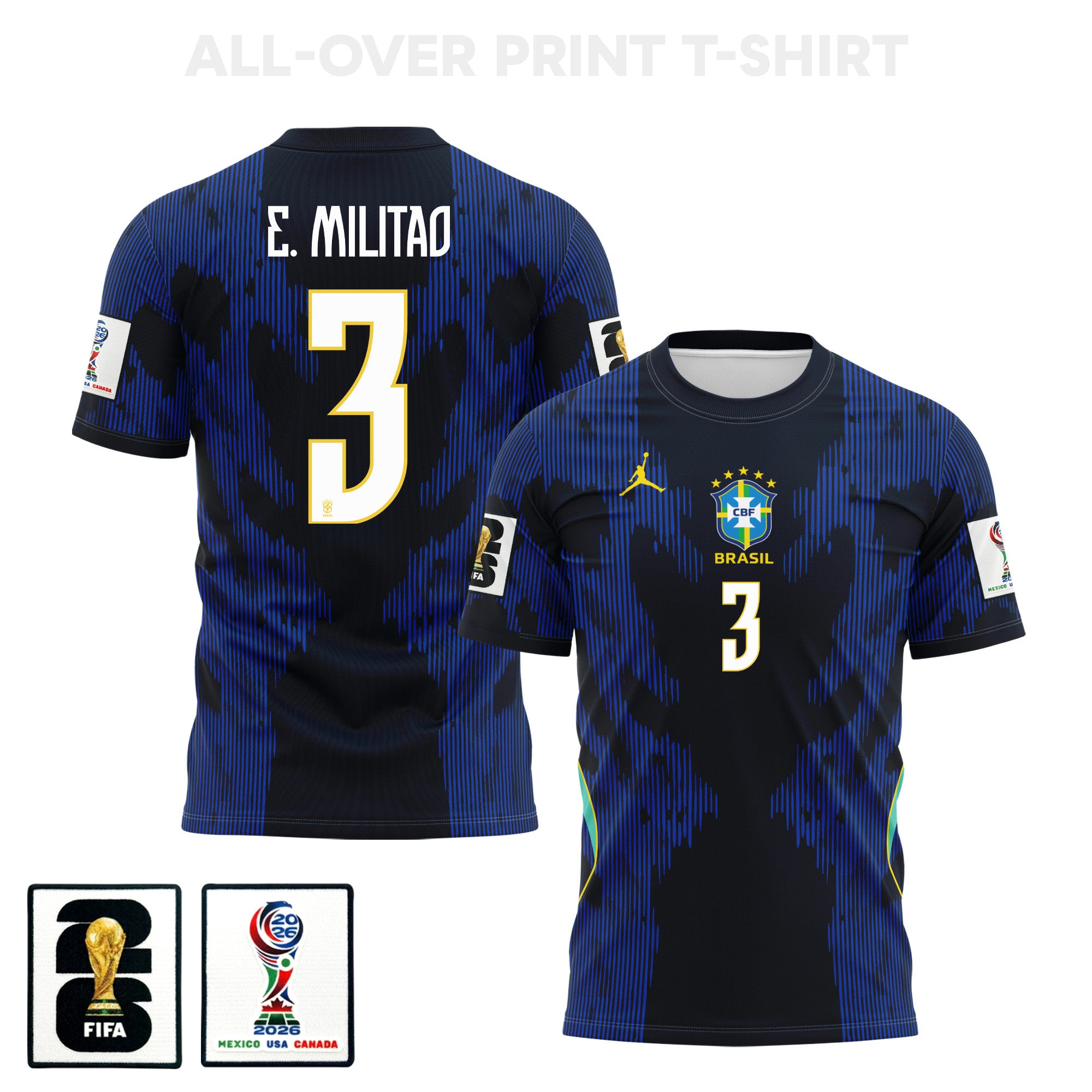 Éder Militão 3 Brazil 2026 Away 3D T-Shirt Fully Printed – Unisex, Blue