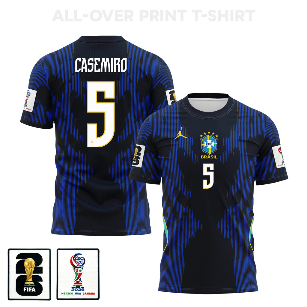 Casemiro 5 Brazil 2026 Away 3D T-Shirt Fully Printed – Unisex, Blue