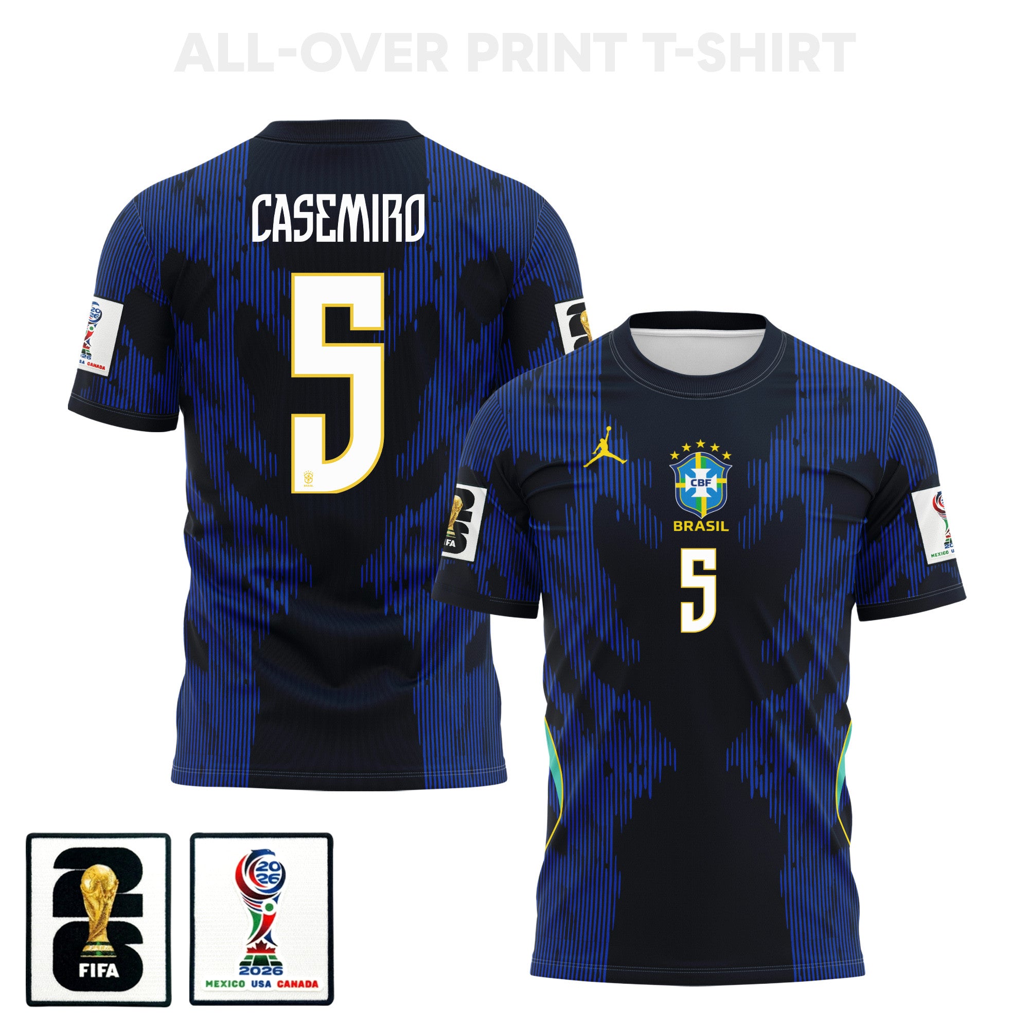 Casemiro 5 Brazil 2026 Away 3D T-Shirt Fully Printed – Unisex, Blue