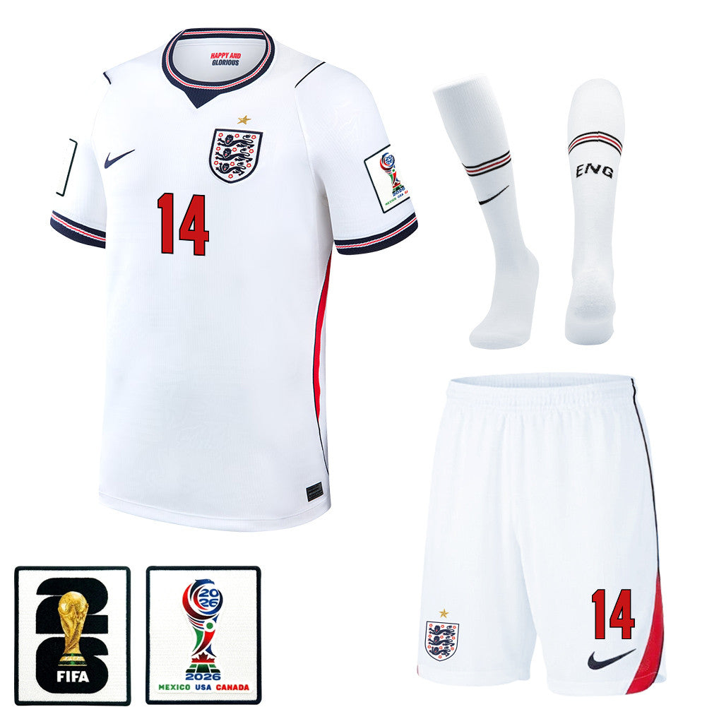 Djed Spence 14 England 2026 Home Men Kit Set – White