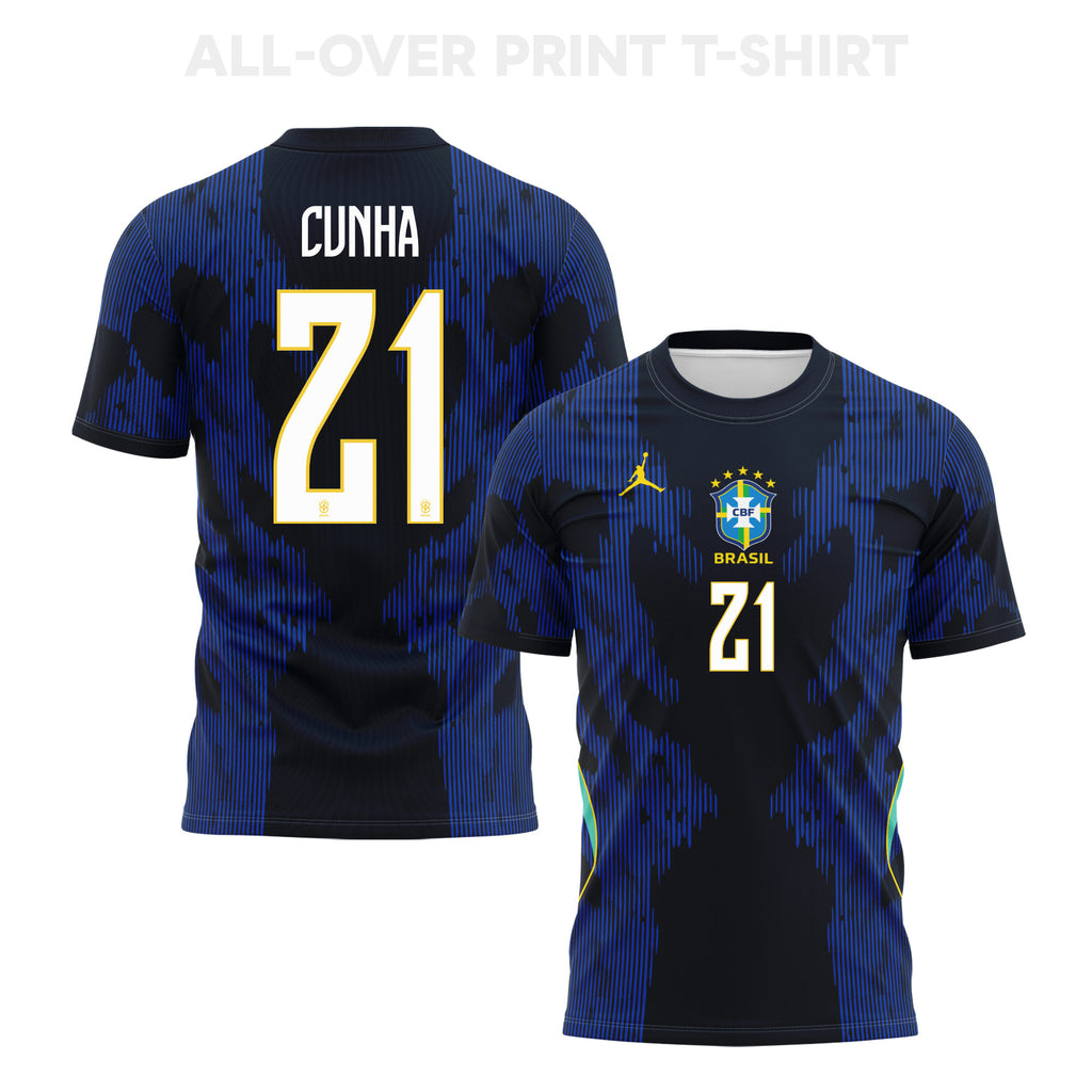 Matheus Cunha 21 Brazil 2026 Away 3D T-Shirt Fully Printed – Unisex, Blue