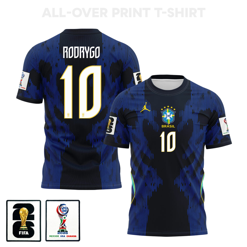 Rodrygo 10 Brazil 2026 Away 3D T-Shirt Fully Printed – Unisex, Blue