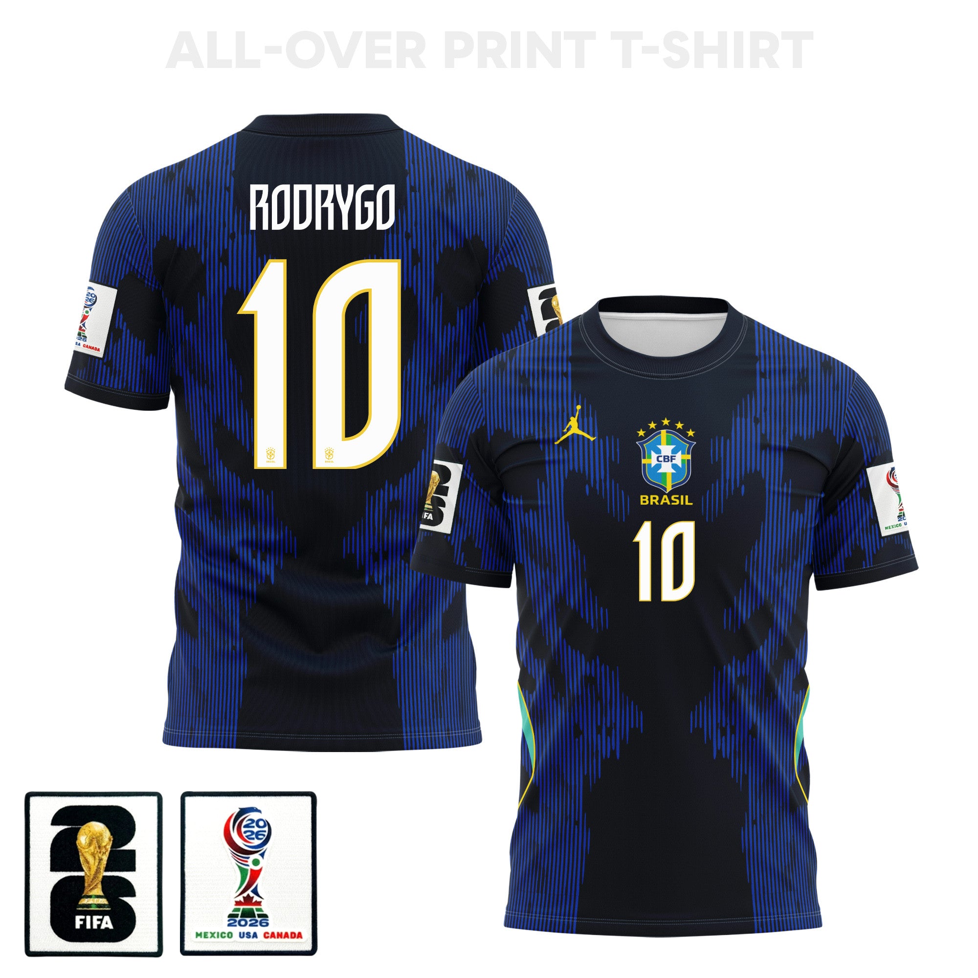 Rodrygo 10 Brazil 2026 Away 3D T-Shirt Fully Printed – Unisex, Blue