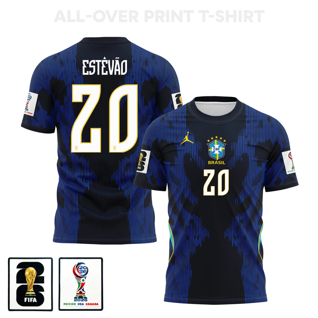 Estêvão 20 Brazil 2026 Away 3D T-Shirt Fully Printed – Unisex, Blue