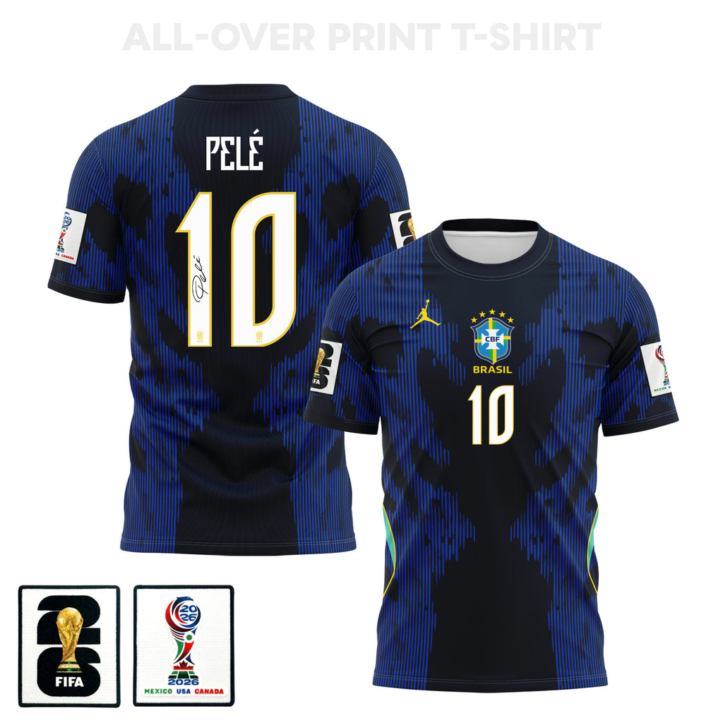 Pelé 10 Brazil 2026 Away 3D T-Shirt Fully Printed – Unisex, Blue