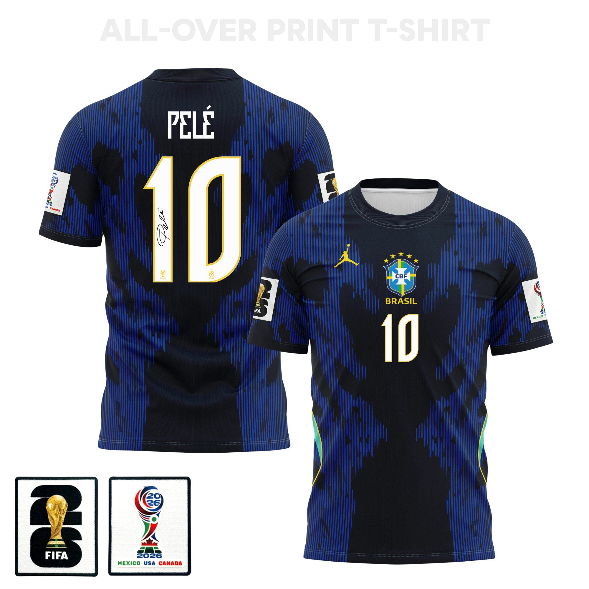Pelé 10 Brazil 2026 Away 3D T-Shirt Fully Printed – Unisex, Blue