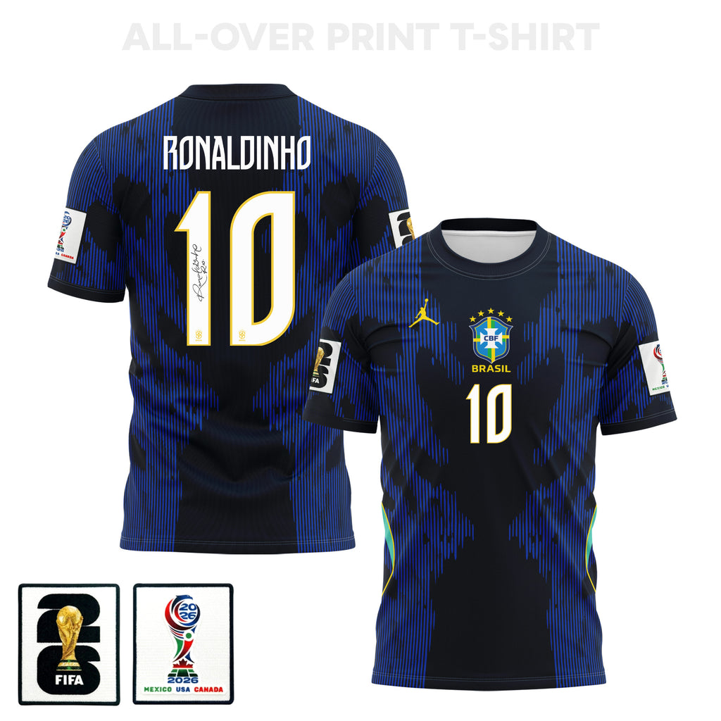 Ronaldinho 10 Brazil 2026 Away 3D T-Shirt Fully Printed – Unisex, Blue