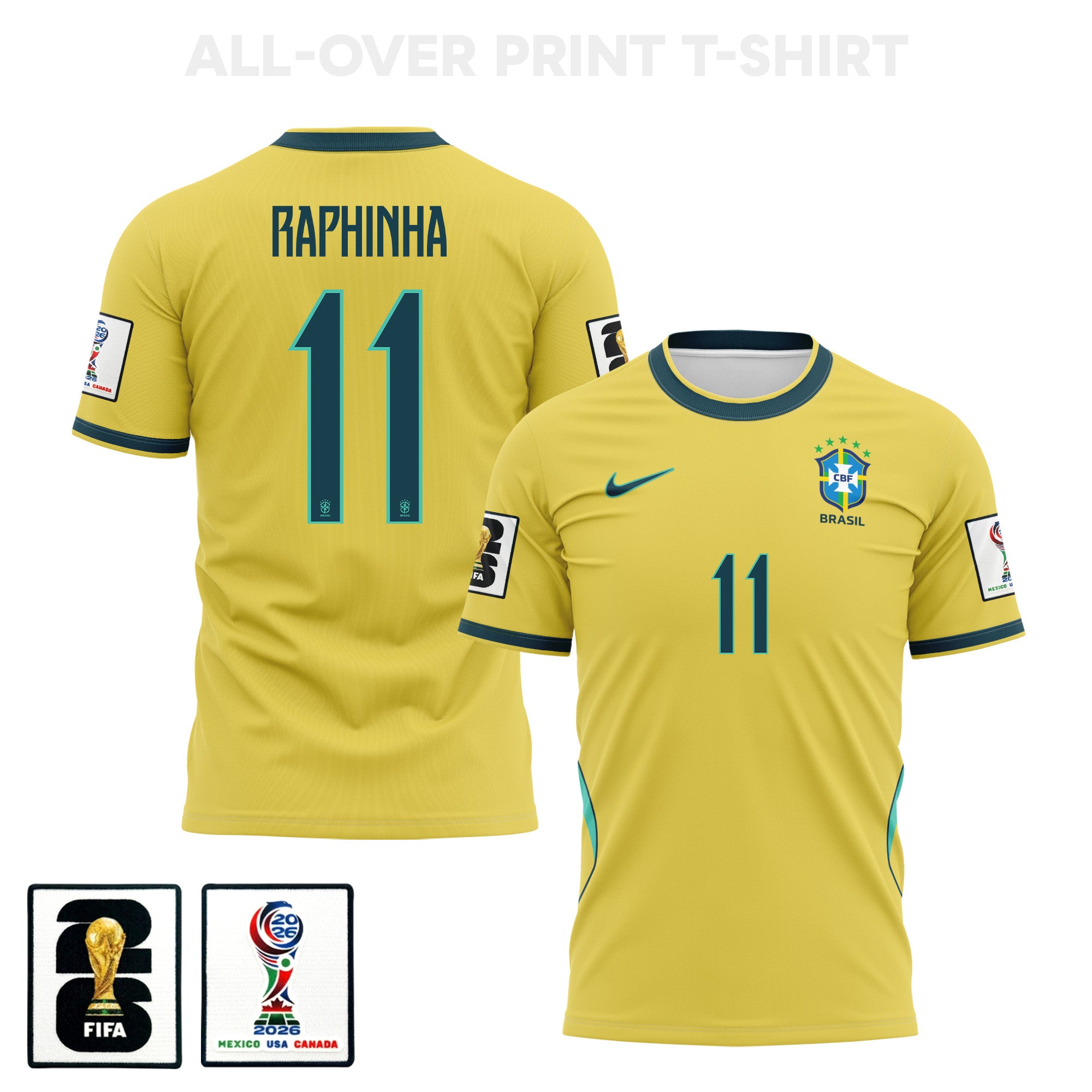 Raphinha 11 Brazil 2026 Home 3D T-Shirt Fully Printed – Unisex, Yellow