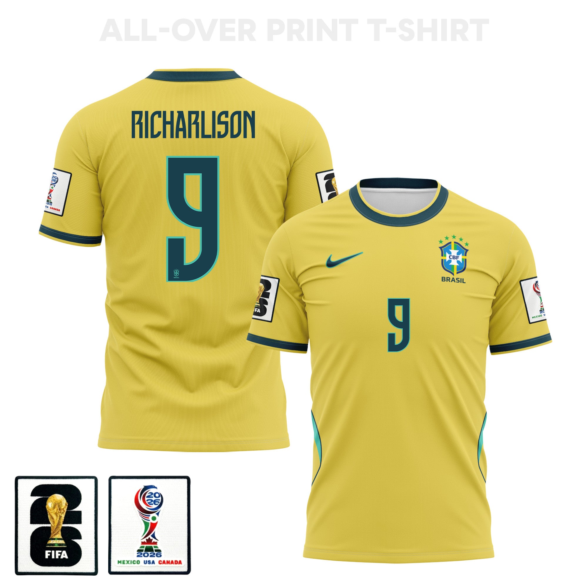 Richarlison 9 Brazil 2026 Home 3D T-Shirt Fully Printed – Unisex, Yellow