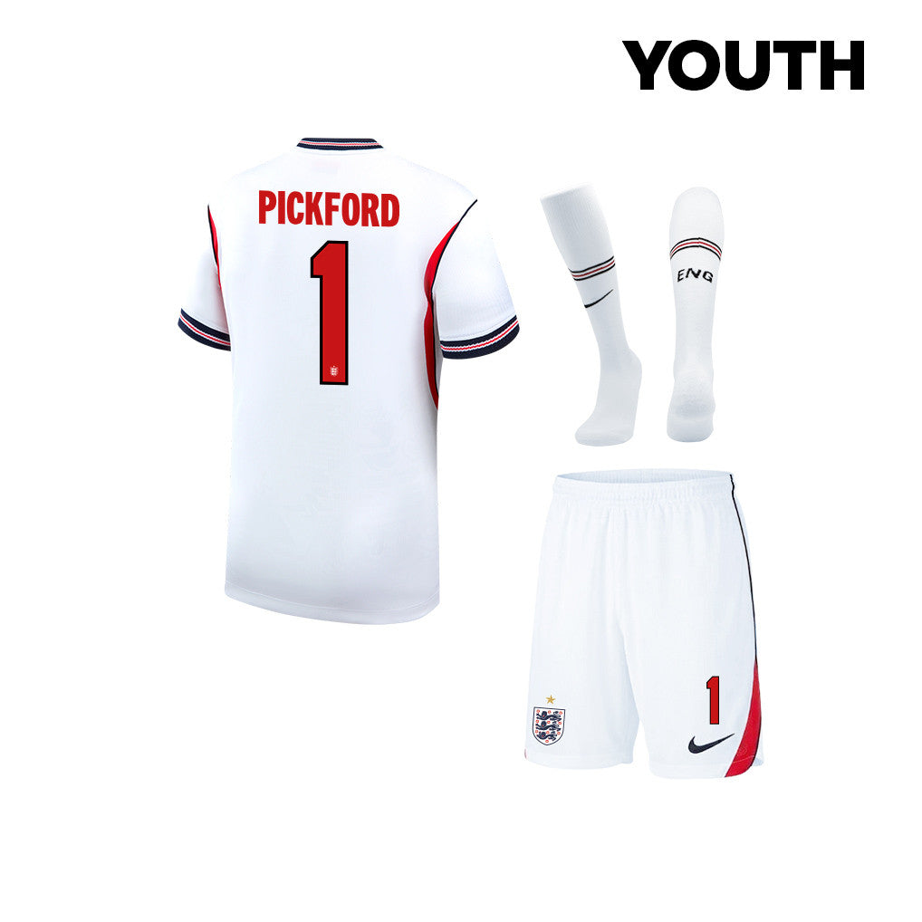 Jordan Pickford 1 England 2026 YOUTH Home Kit Set – White