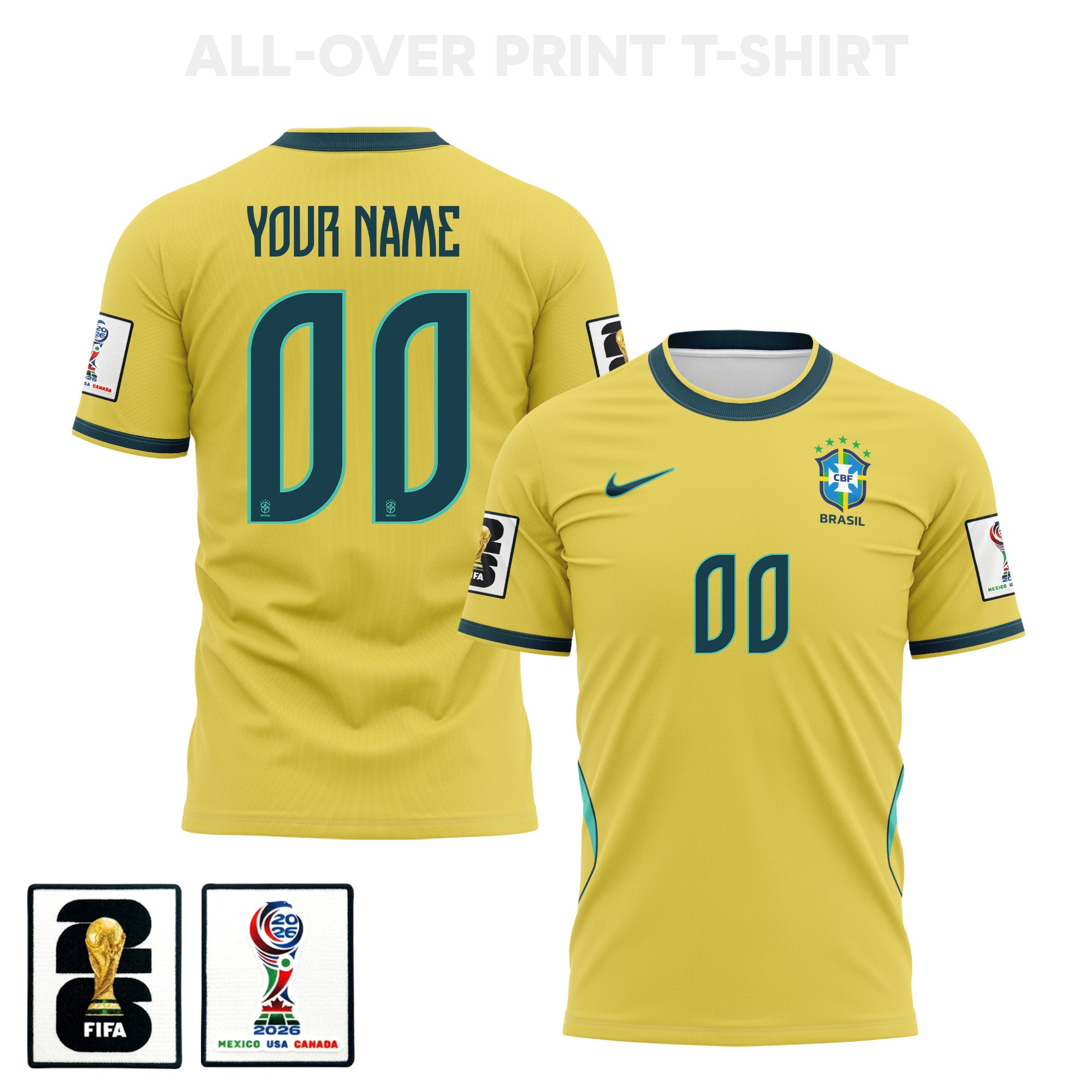 Brazil 2026 Home 3D T-Shirt Fully Printed – Personalized – Unisex, Yellow