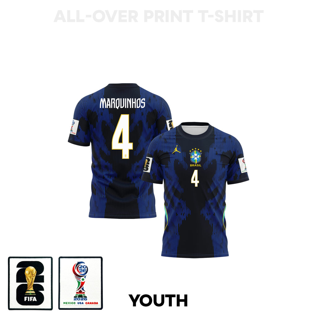 Marquinhos 4 Youth Brazil 2026 Away 3D T-shirt Fully Printed – Blue