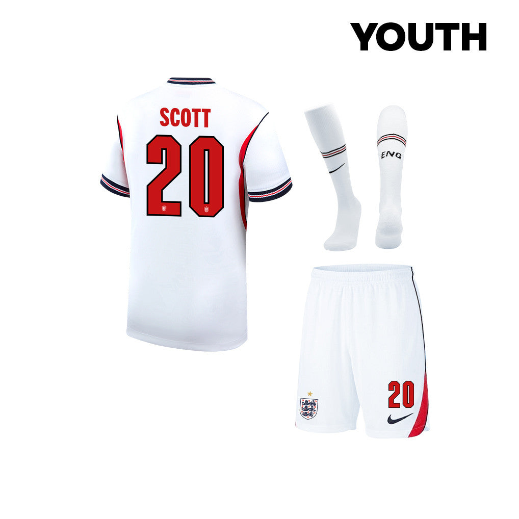 Alex Scott 20 England 2026 YOUTH Home Kit Set – White