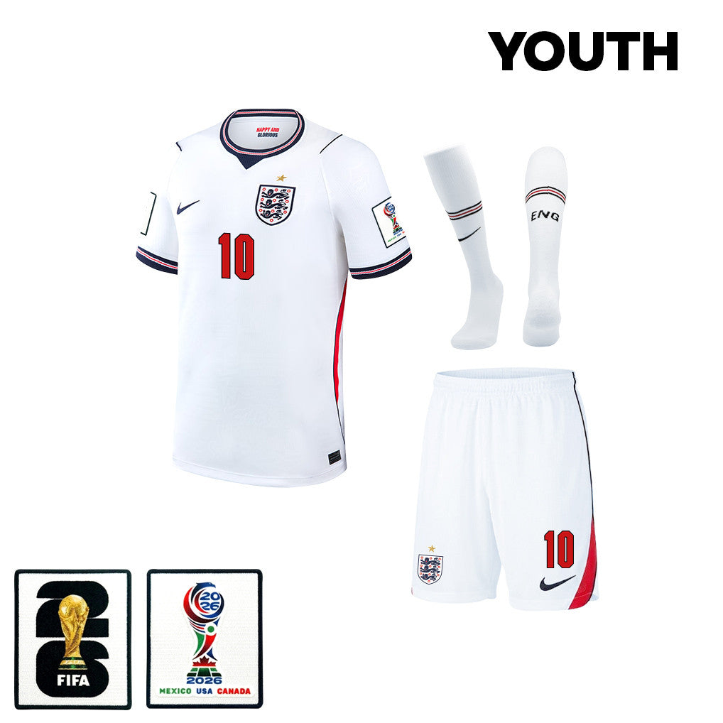 Jude Bellingham 10 England 2026 YOUTH Home Kit Set – White