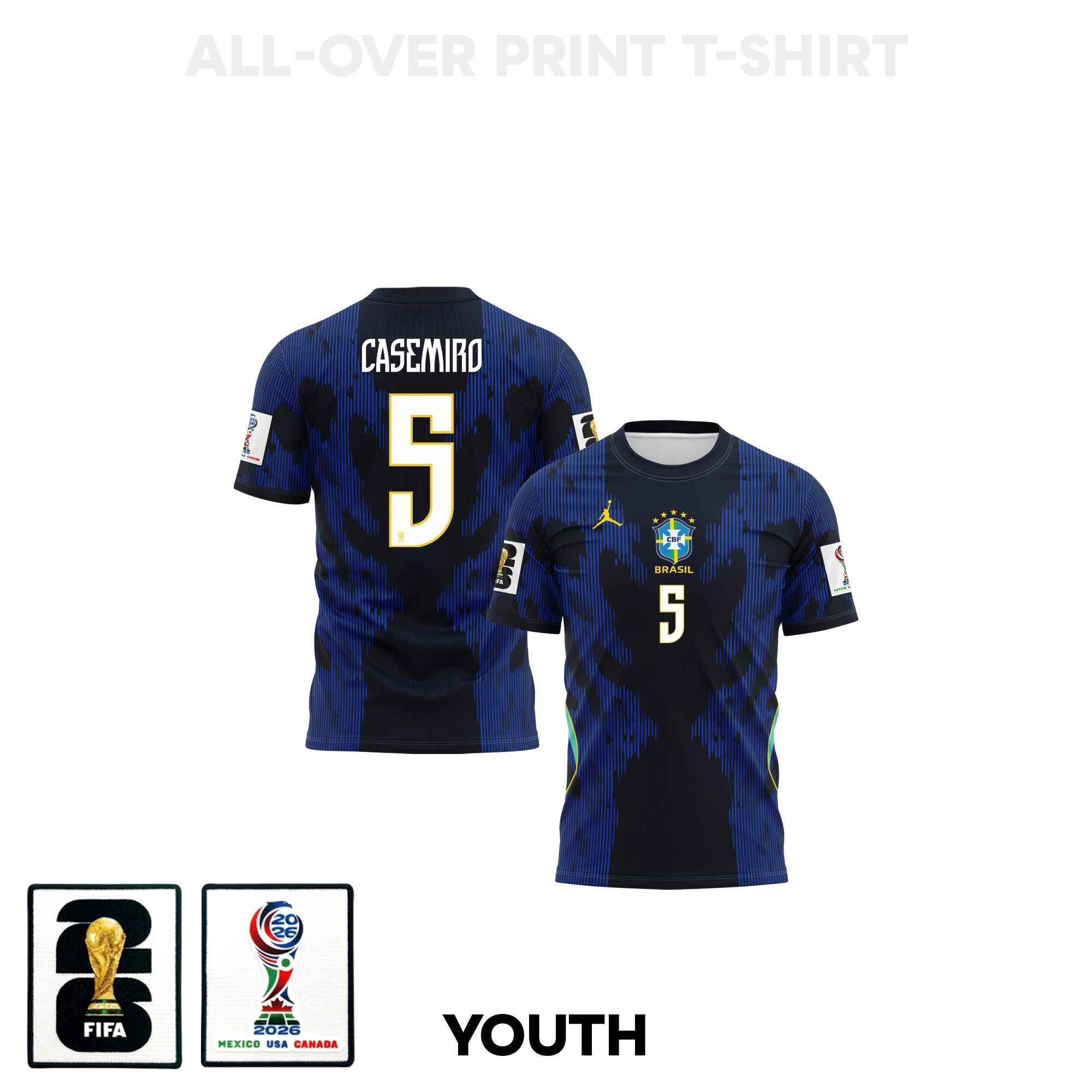 Casemiro 5 Youth Brazil 2026 Away 3D T-shirt Fully Printed – Blue