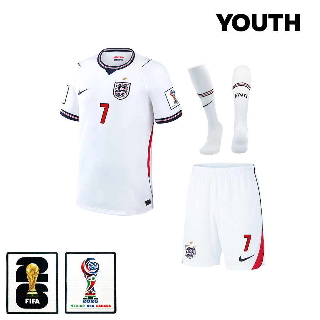 Bukayo Saka 7 England 2026 YOUTH Home Kit Set – White