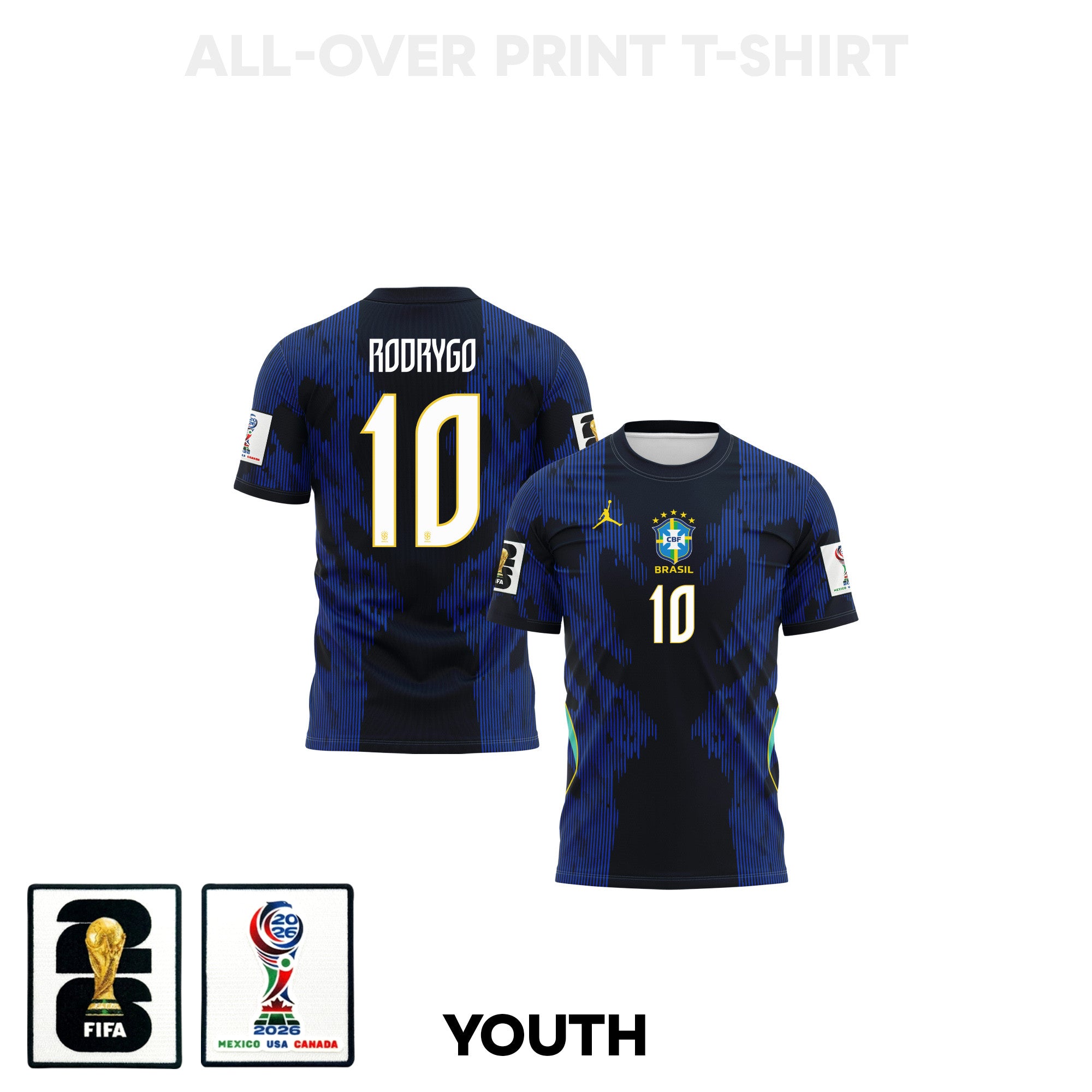 Rodrygo 10 Youth Brazil 2026 Away 3D T-shirt Fully Printed – Blue