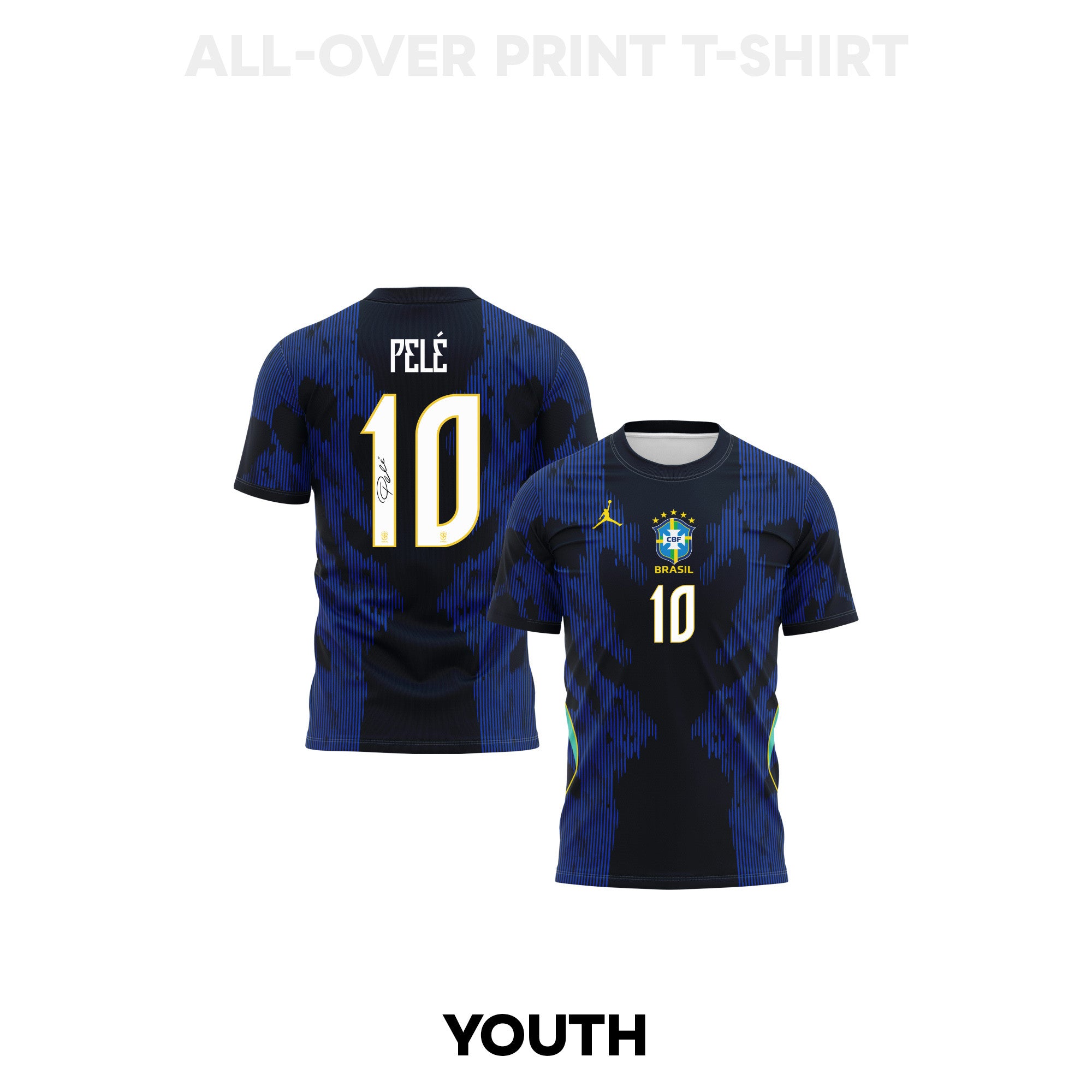 Pelé 10 Youth Brazil 2026 Away 3D T-shirt Fully Printed – Blue