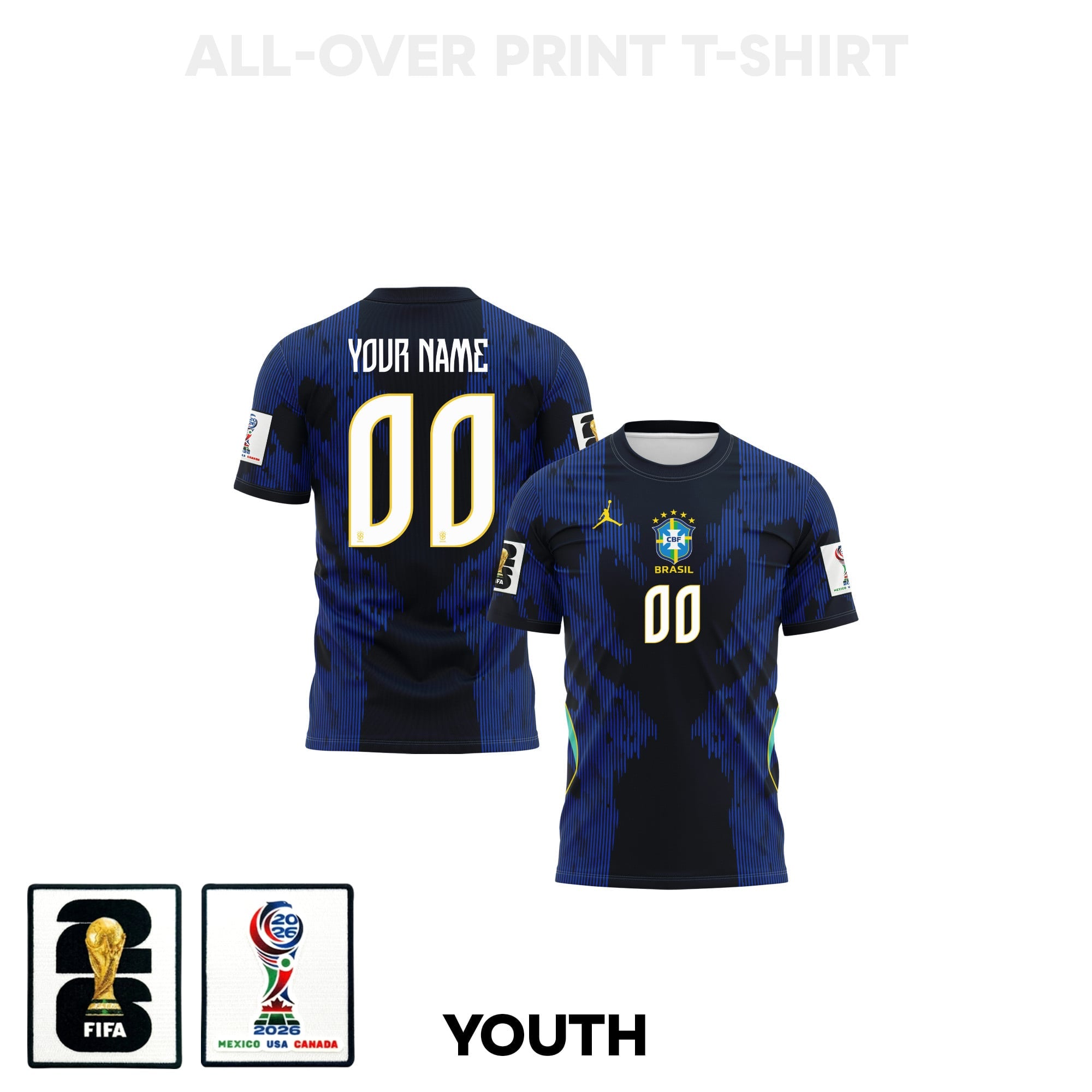 Brazil 2026 Youth Away 3D T-shirt Fully Printed – Personalized – Blue