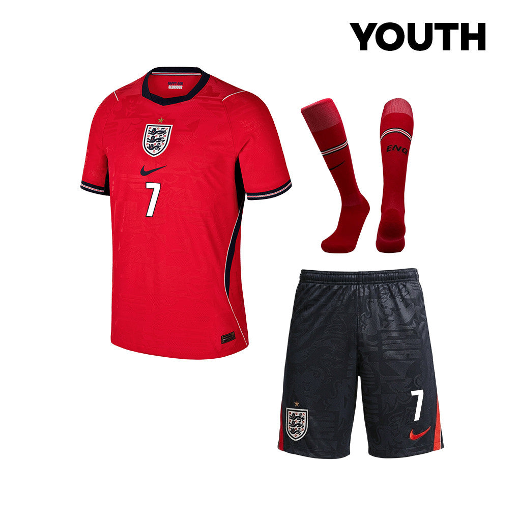 Bukayo Saka 7 England 2026 YOUTH Away Kit Set – Red/Black