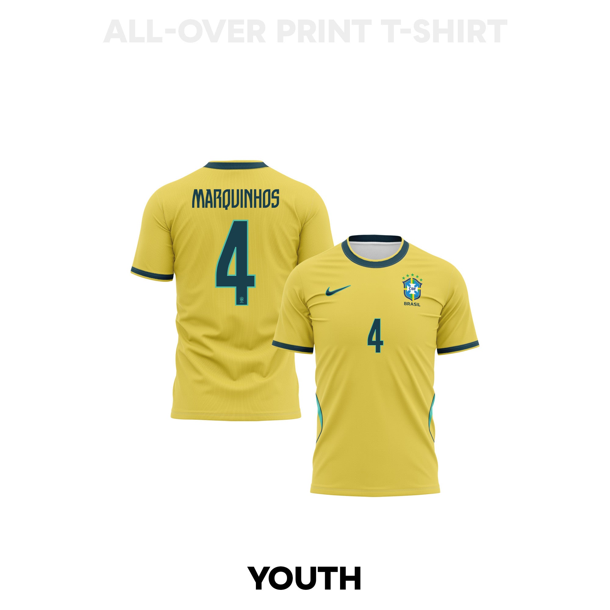 Marquinhos 4 Youth Brazil 2026 Home 3D T-shirt Fully Printed – Yellow