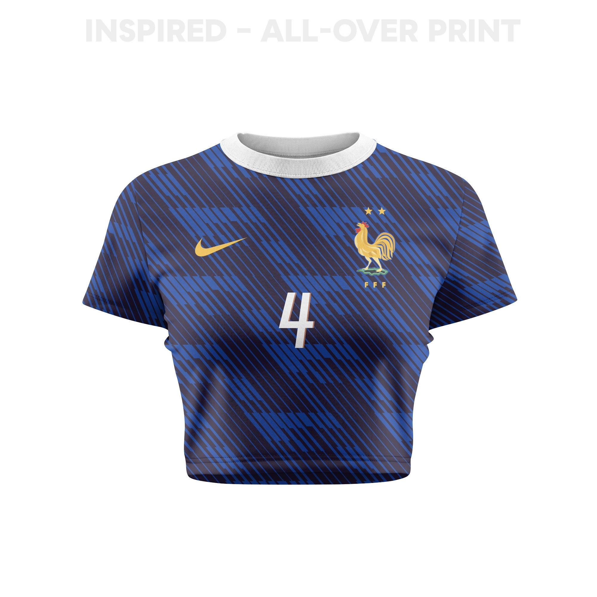 Dayot Upamecano 4 France 2026 Women's Home All-Over Print Cropped Jersey - Blue
